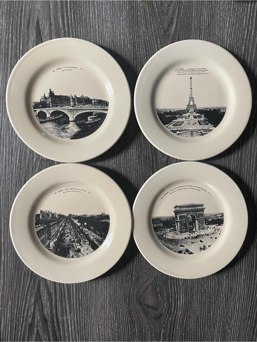 Set of 4 Vintage Paris Scenes Souvenir Plates - Ceramic Dessert Plates
